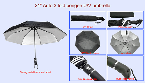 3 Fold Auto Pongee Umbrella