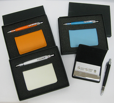 PU Leather Card Holder With Colour Spiral Ballpen  